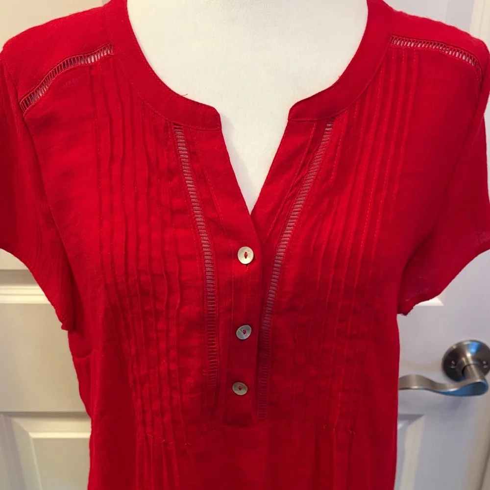 Westport Red Button-Down Blouse Large short sleeve - Picture 3 of 16